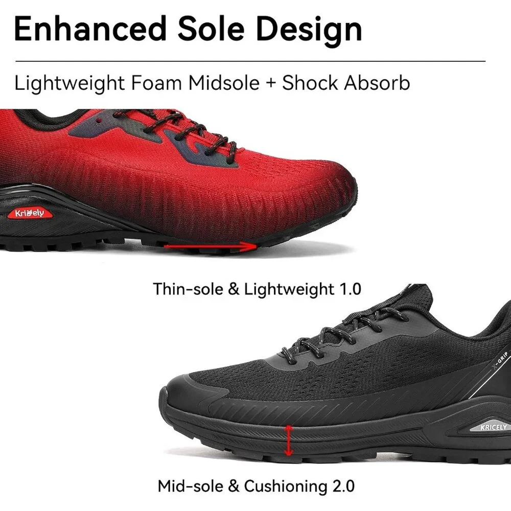 Men's Black Lightweight Breathable Non Slip Shock Absorbing Lace-Up Sneakers - Picture 3 of 6